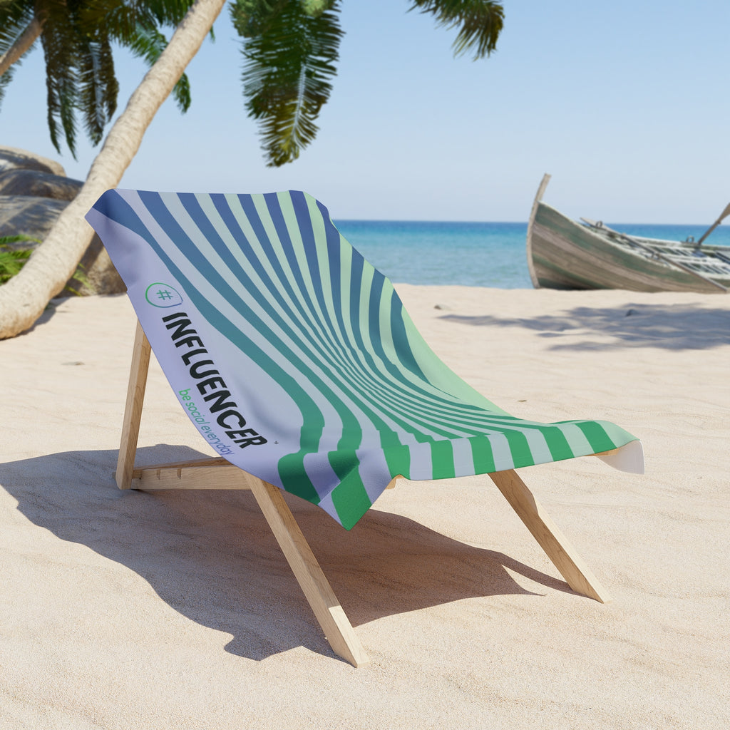 #Influencer Beach Towel — Green Blue Wave Logo Towel