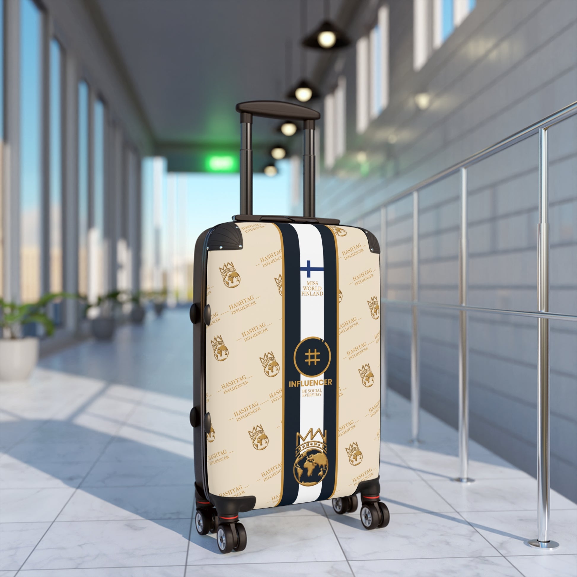 Influencer Crest Carry-On Suitcase — Monogrammed Travel Luggage with Gold Emblem