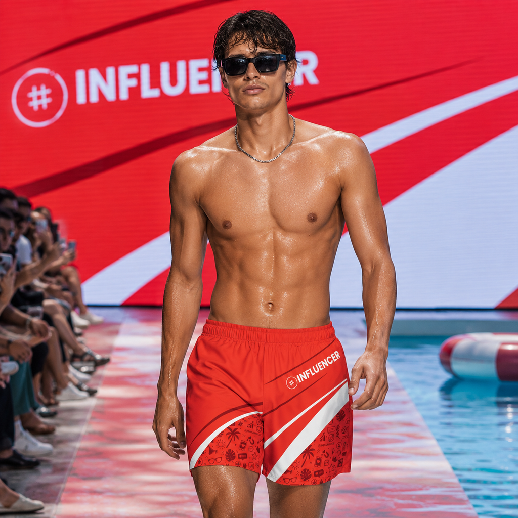 Red Influencer Swim Trunk